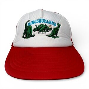 Vintage Dinosaurland Trucker Hat Adult Unisex Red White Mesh Nissin 1991 90s